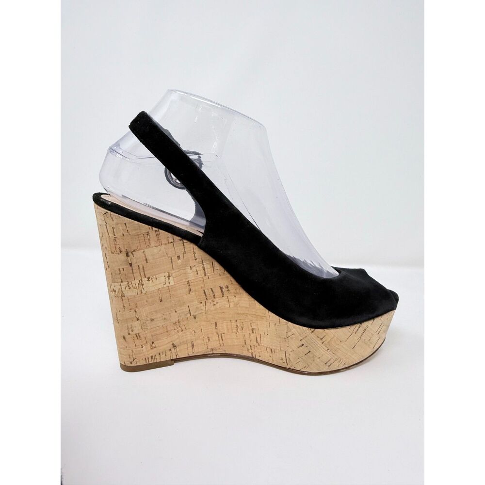 NWOB Veronica Beard Dali Black Suede Peep Toe Cork Wedge Platform Sandals Size 7 - Picture 4 of 14